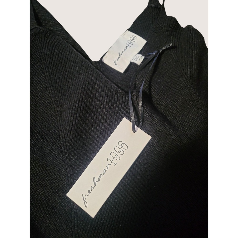 Freshman 1996‎ Black Ribbed Knit Maxi Slip Dress Spaghetti Straps V Neck size M - Picture 6 of 7